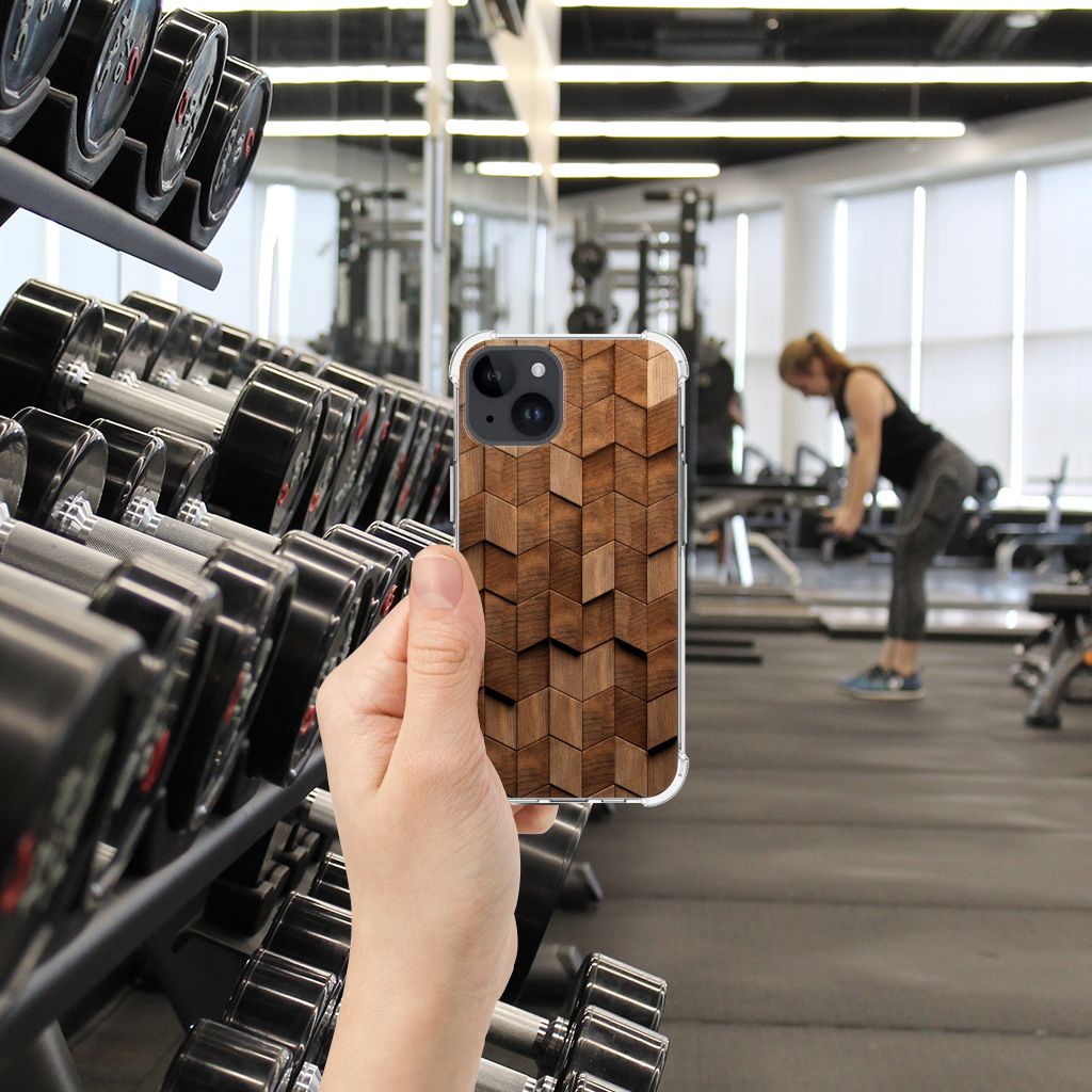 Stevig Telefoonhoesje voor iPhone 15 Plus Wooden Cubes B2C Telecom