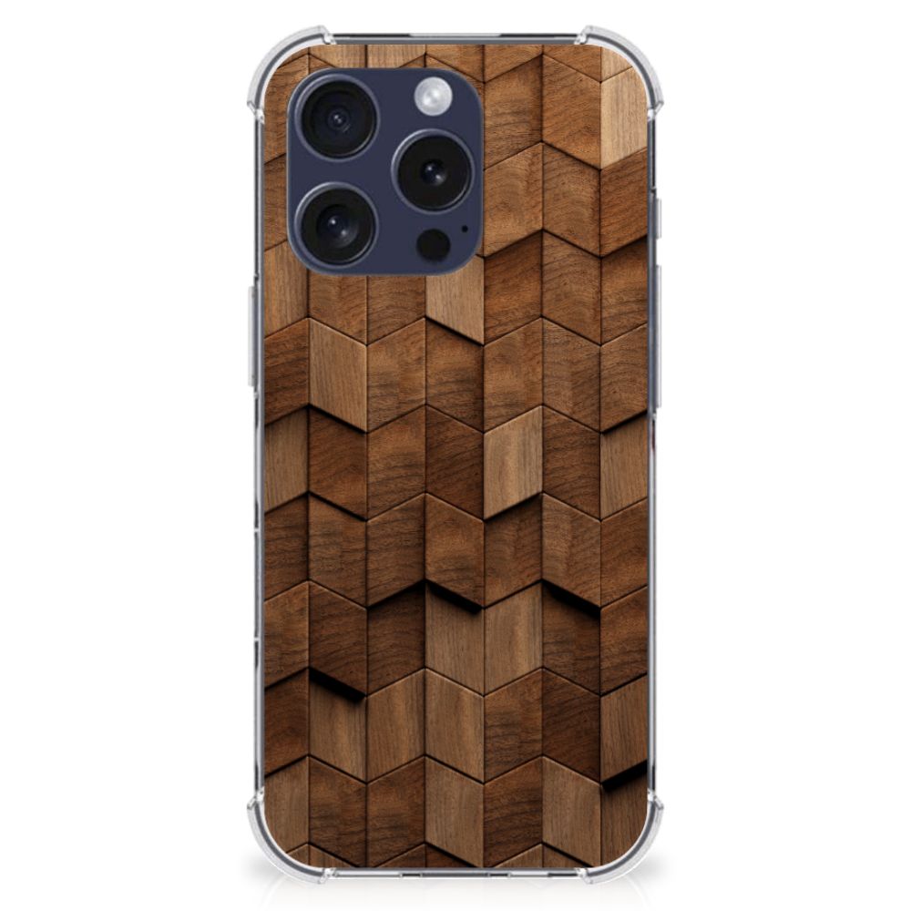 iPhone 16 Pro Max Stevig Telefoonhoesje Wooden Cubes achteraanzicht