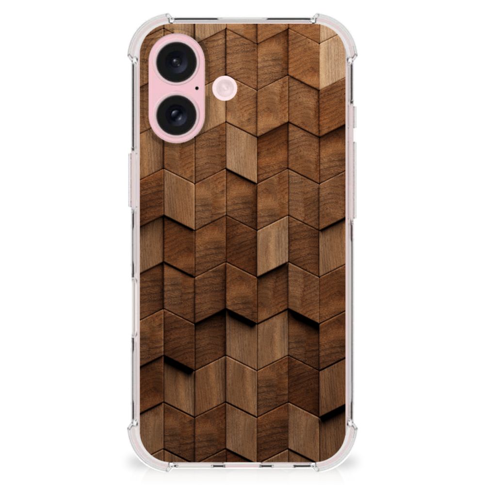 iPhone 16 Stevig Telefoonhoesje Wooden Cubes achteraanzicht