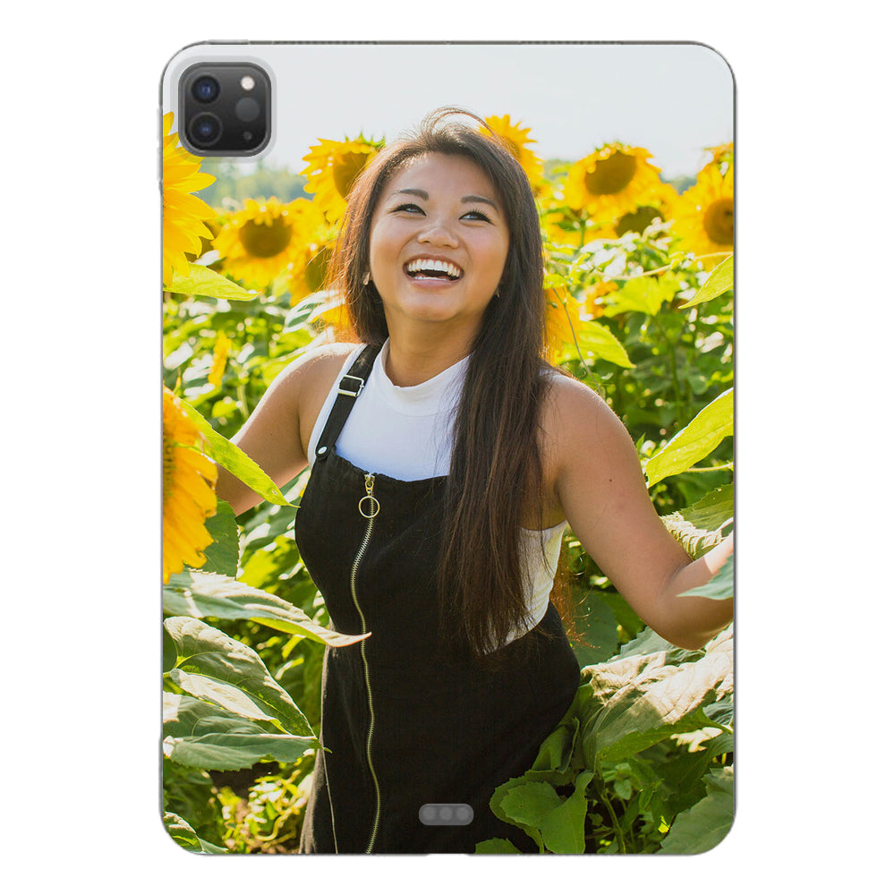 TPU Back Cover Hoesje Maken iPad Pro 11 (2024) zonnebloemen vrouw lachend ontwerp