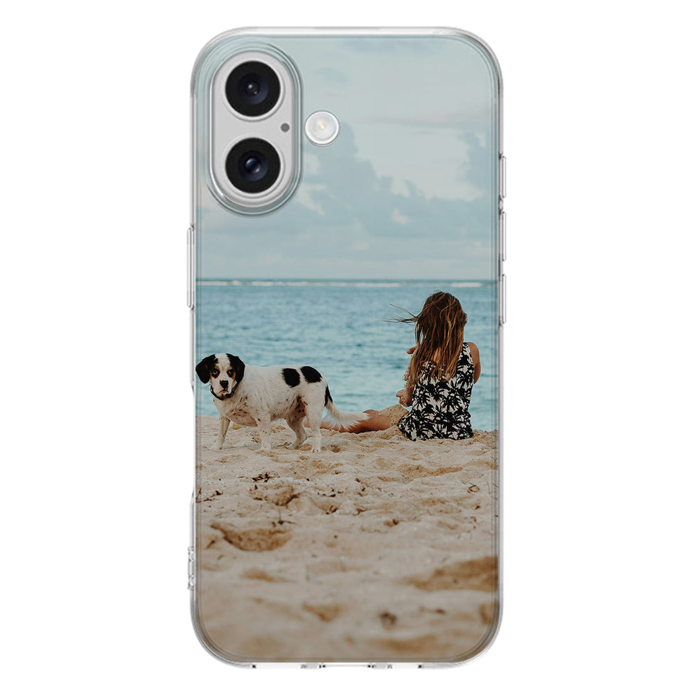 Apple iPhone 16 Plus TPU Back Cover Hoesje Maken strand hond vrouw