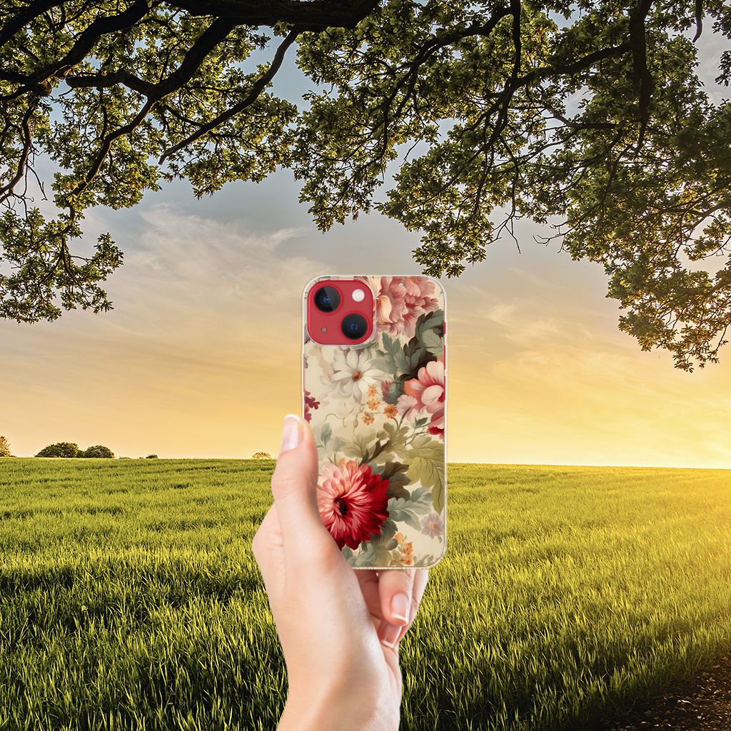 TPU Case voor Apple iPhone 13 Bloemen in hand met bloeiend ontwerp tegen zonsondergang 🌸