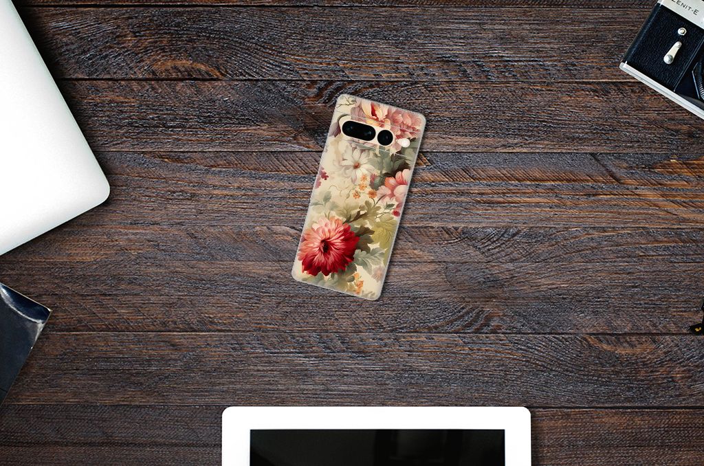 TPU Case voor Google Pixel 7 Pro Bloemen op een houten tafel, perfect cadeau voor vrouwen 🌸
