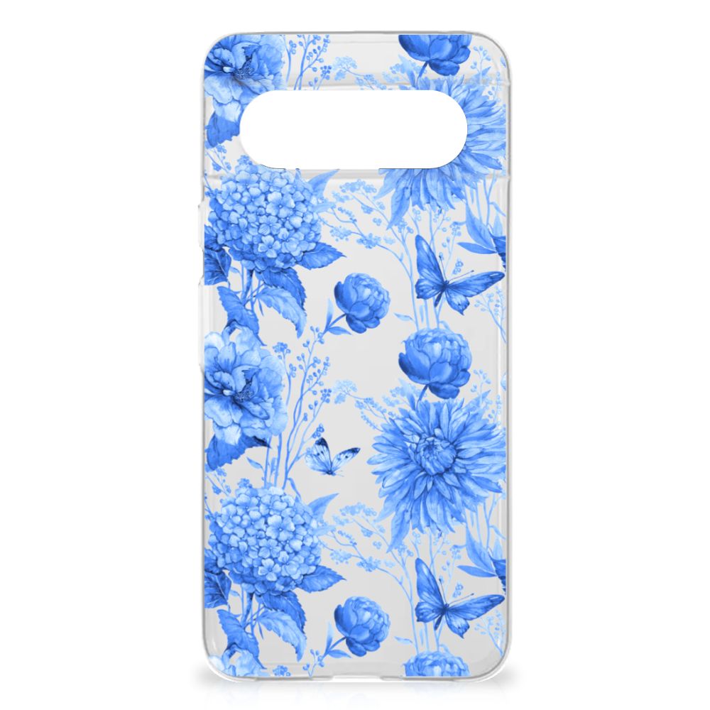 Google Pixel 8 TPU Case voor Google Pixel 8 Flowers Blue bloemen design achterkant