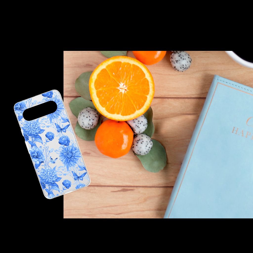 TPU Case voor Google Pixel 8 Flowers Blue bloemen design zijaanzicht