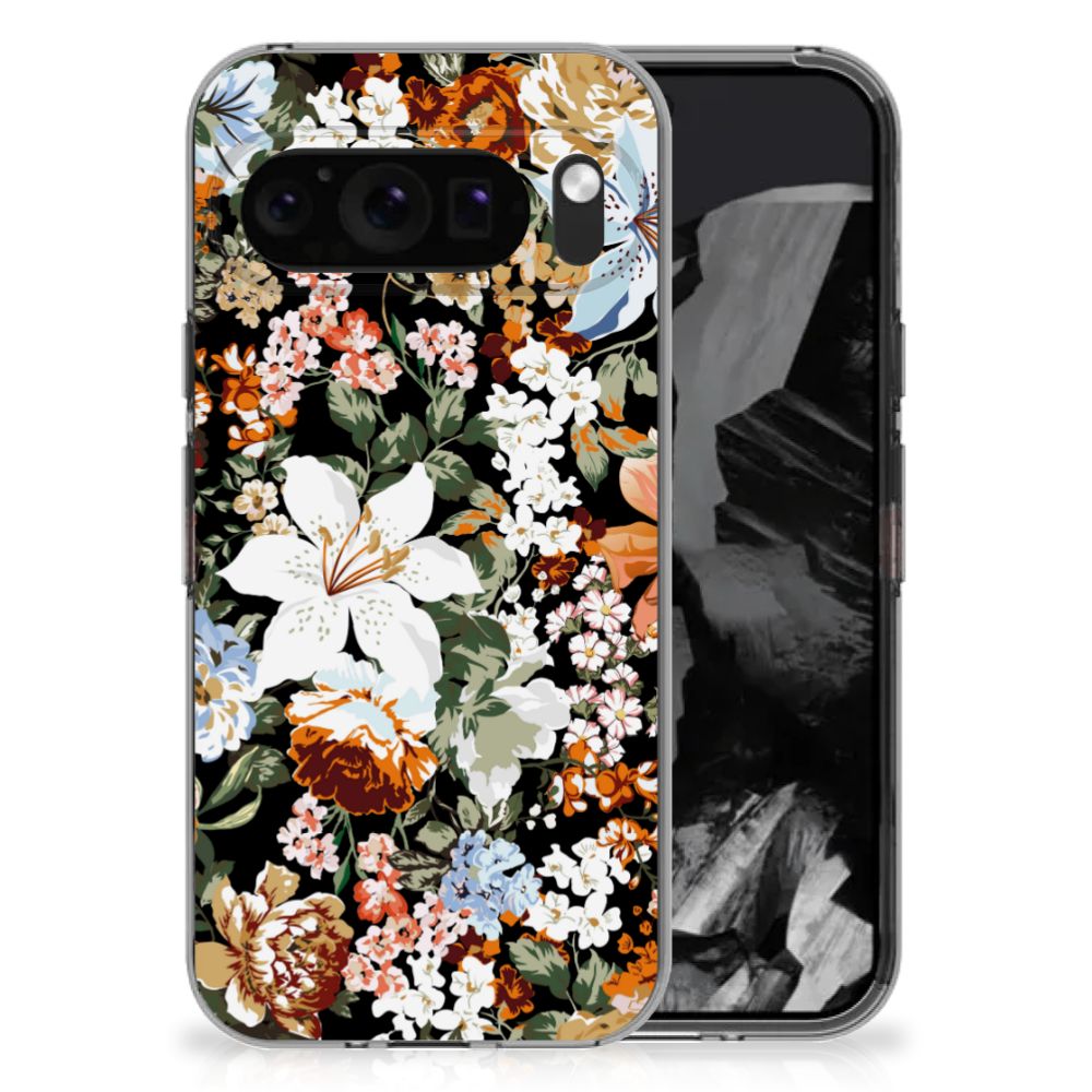 Google Pixel 9 Pro XL TPU Case Dark Flowers achteraanzicht