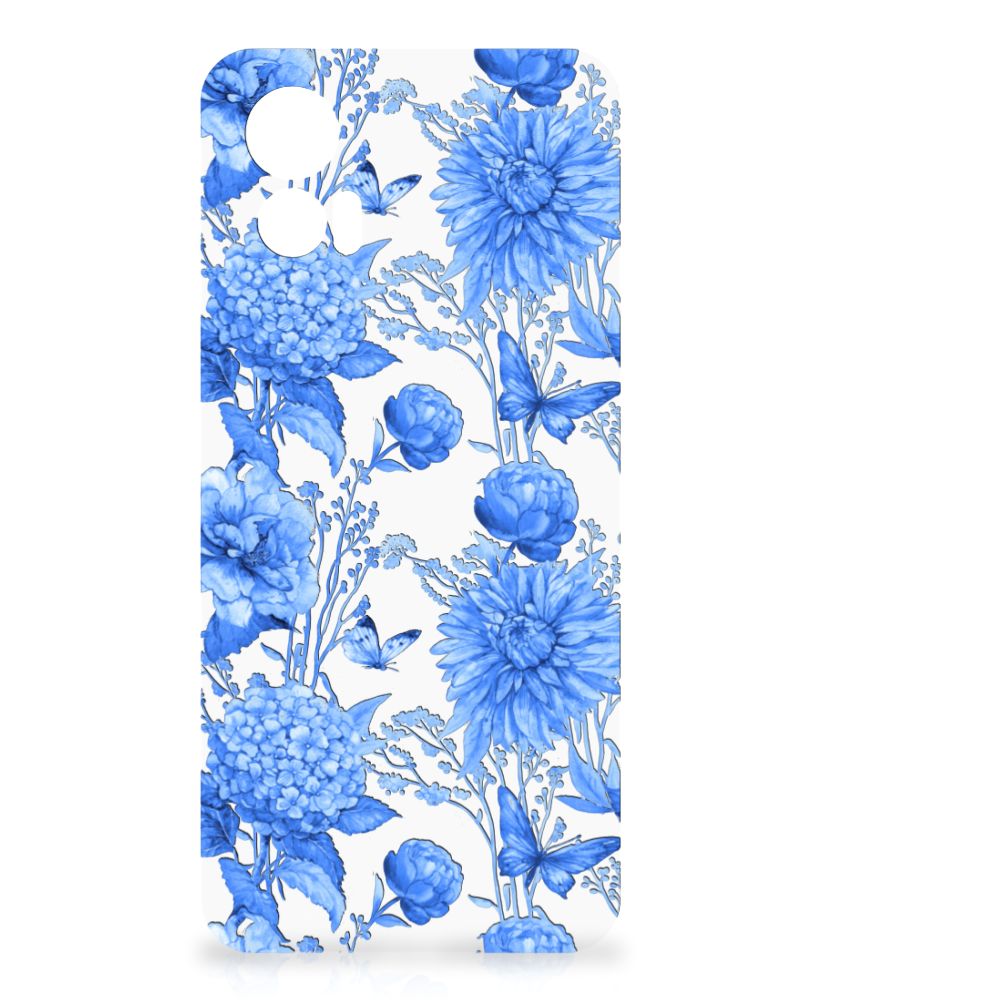 TPU Case voor Motorola Edge 30 Neo Flowers Blue bloemen design zijaanzicht