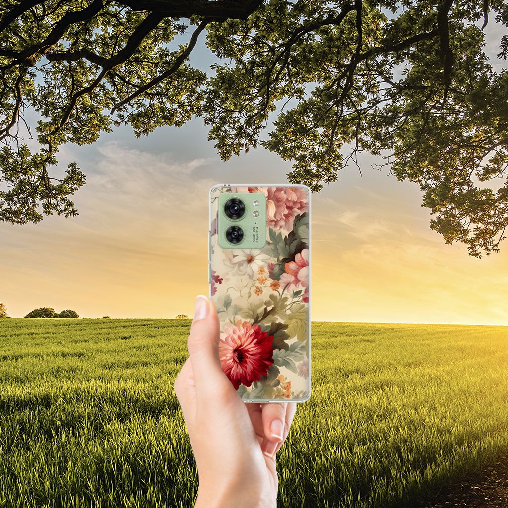 Motorola Edge 40 TPU Case bloemen achterkant hand natuur