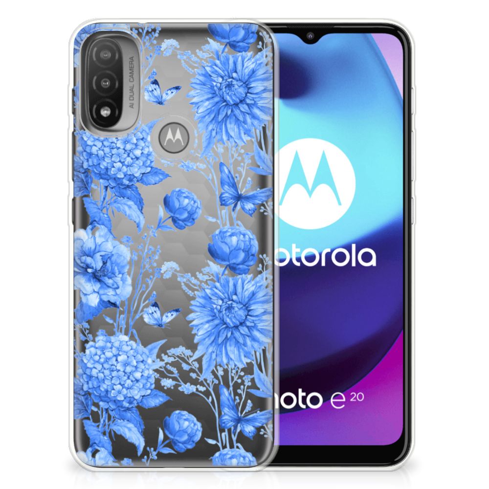 TPU Case voor Motorola Moto E20 | E40 Flowers Blue B2C Telecom