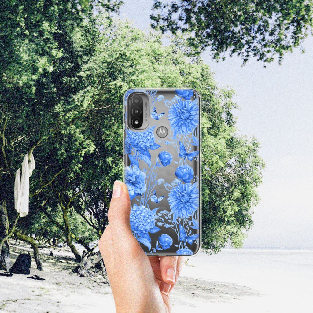 TPU Case voor Motorola Moto E20 | E40 Flowers Blue B2C Telecom