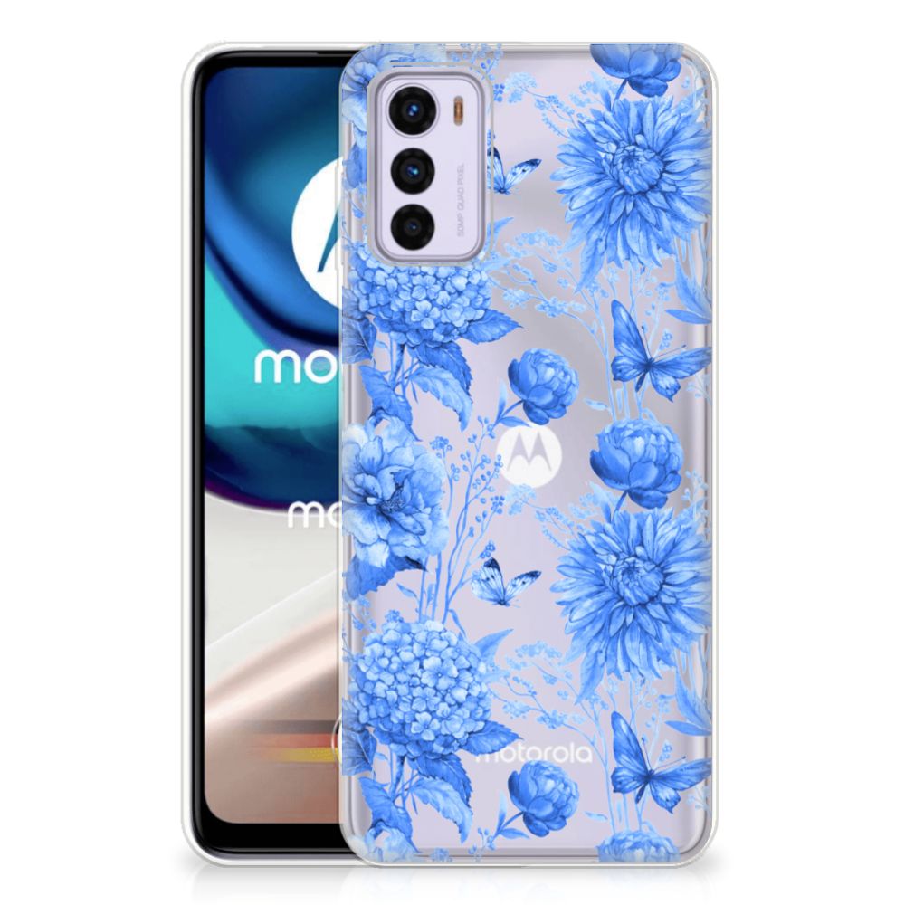 Motorola Moto G42 TPU Case Flowers Blue achterkant