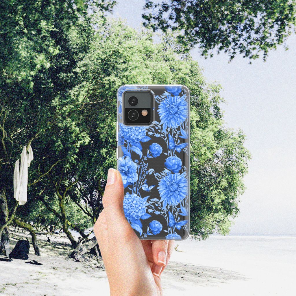 Motorola Moto G72 TPU Case Flowers Blue aanzicht