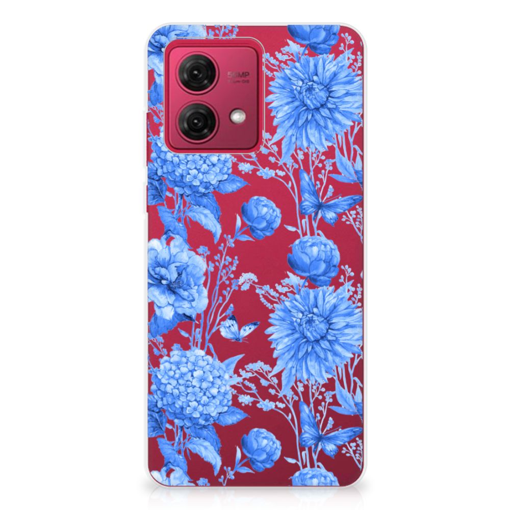 TPU Case voor Motorola Moto G84 Flowers Blue achterkant design blauw bloemen