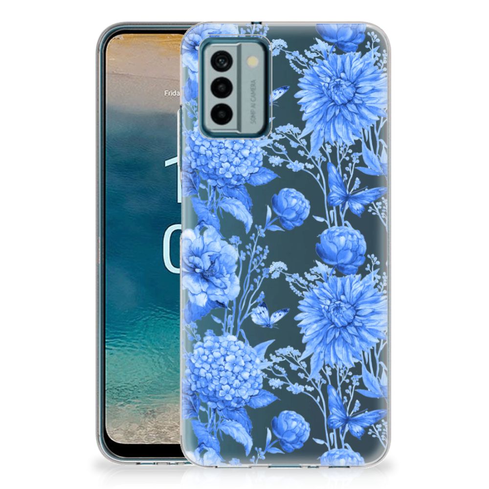Nokia G22 TPU Case Flowers Blue achteraanzicht