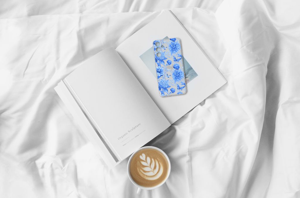 Samsung Galaxy A15 TPU Case Flowers Blue ontwerp binnenlands koffieboek