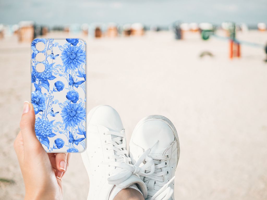Samsung Galaxy A15 TPU Case Flowers Blue hand strand sneakers