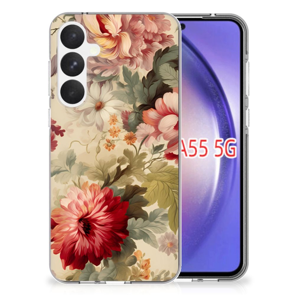 Samsung Galaxy A55 TPU Case bloemen voorkant achterzijde