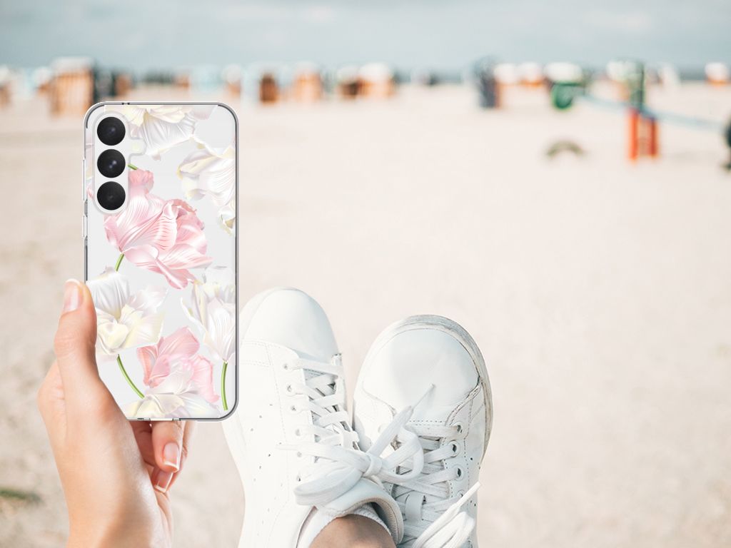 Samsung Galaxy A55 TPU Case Bloemen hand schoen strand