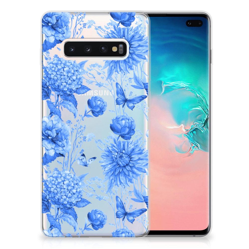 Samsung Galaxy S10 Plus TPU Case Flowers Blue voorkant