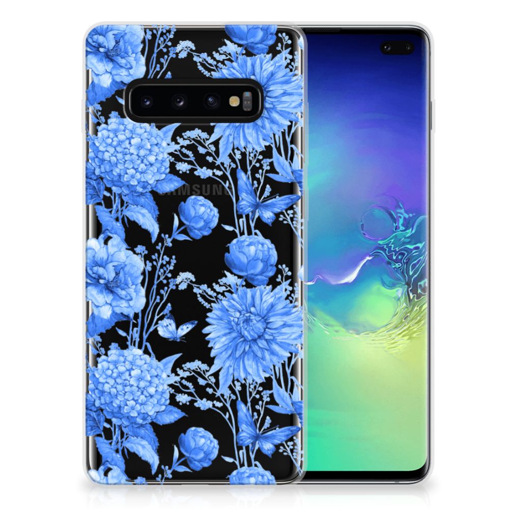 Samsung Galaxy S10 Plus TPU Case Flowers Blue voorkant