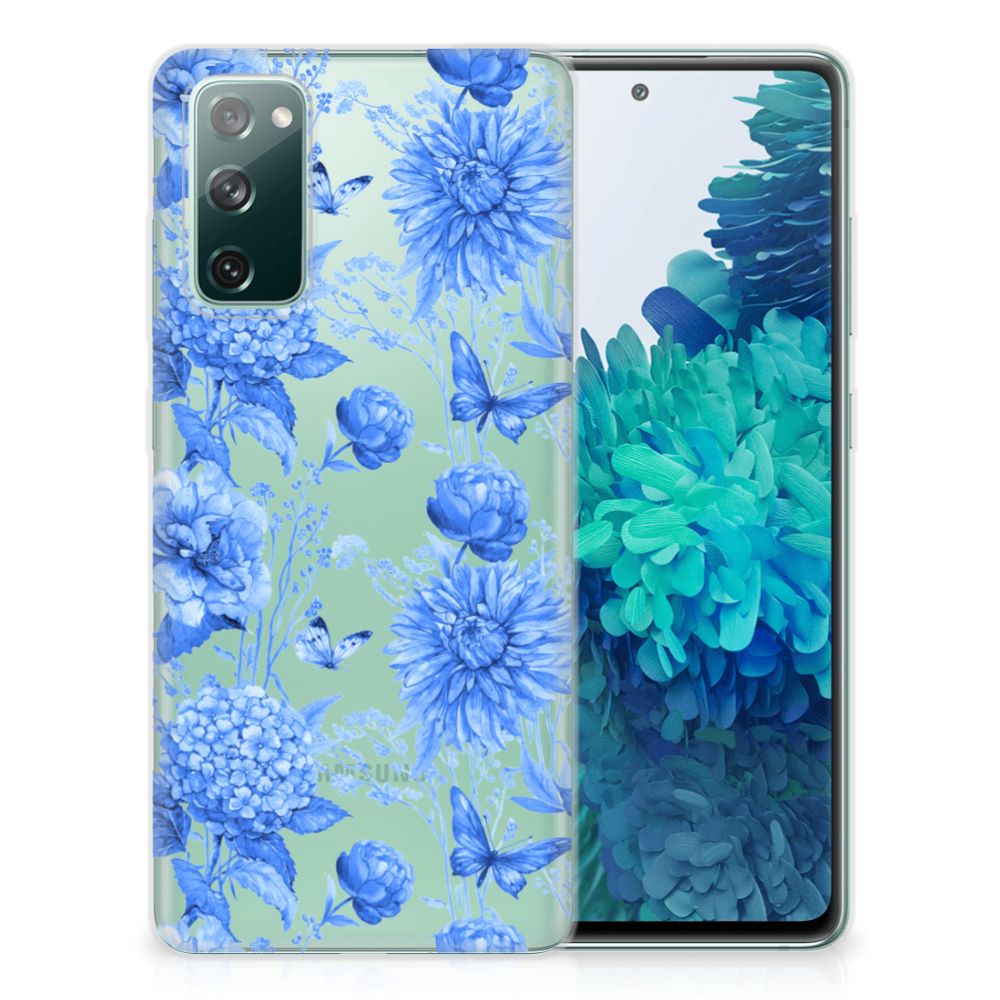 TPU Case voor Samsung Galaxy S20 FE Flowers Blue met prachtige blauwe bloemen en vlinders 🌼 voor gebruiksgemak en bescherming.