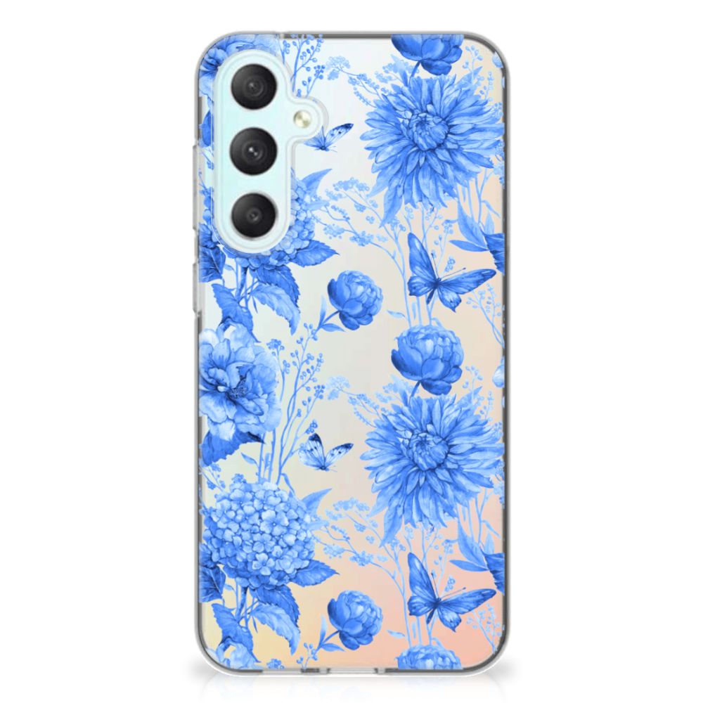 Samsung Galaxy S23 FE TPU Case Flowers Blue achterkant design bloemen
