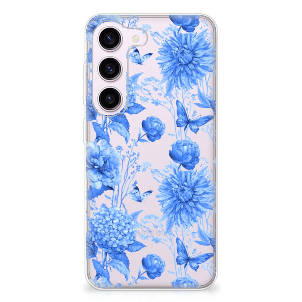 Samsung Galaxy S23 TPU Case Flowers Blue achteraanzicht