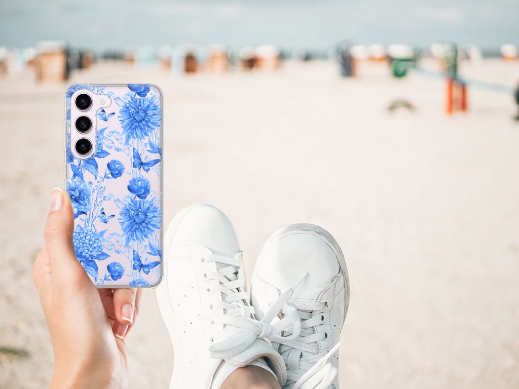Samsung Galaxy S23 TPU Case Flowers Blue hand schoei