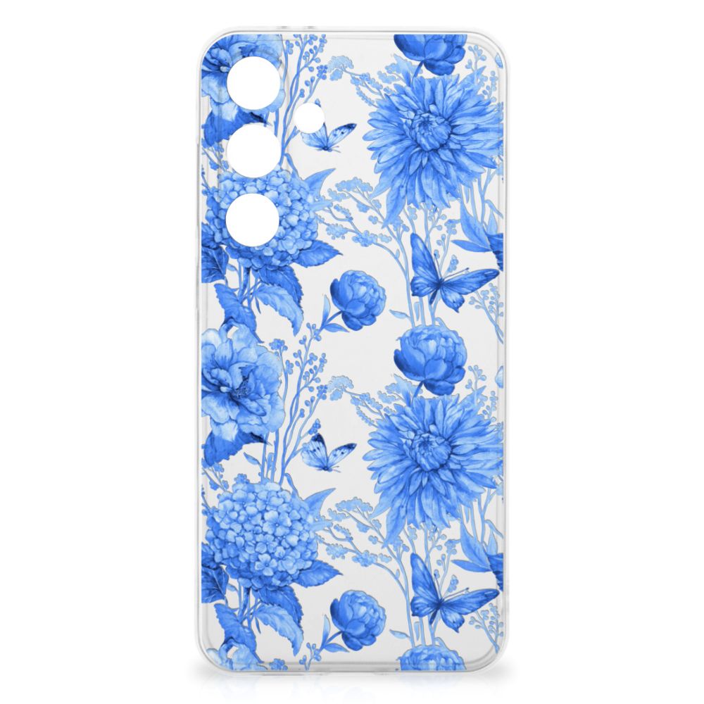 Samsung Galaxy S24 FE TPU Case Flowers Blue achteraanzicht