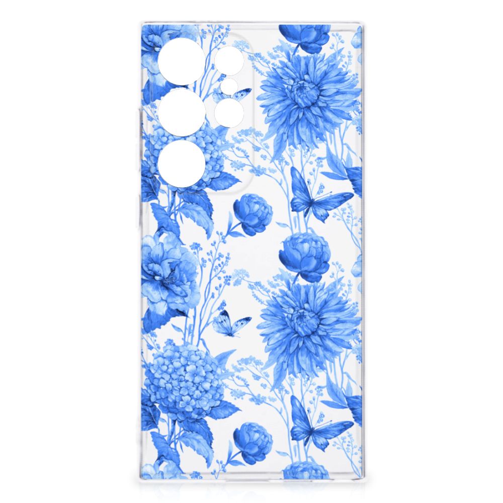 Samsung Galaxy S24 Ultra TPU Case Flowers Blue achterzijde