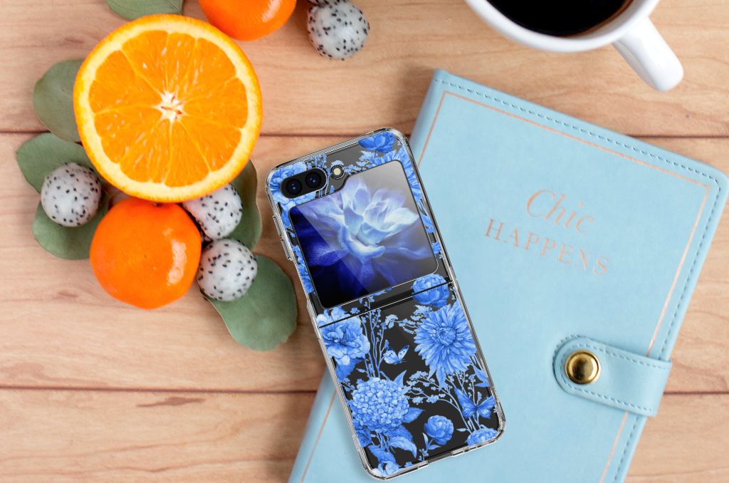 Samsung Galaxy Z Flip 5 TPU Case Flowers Blue bovenaanzicht bloemen