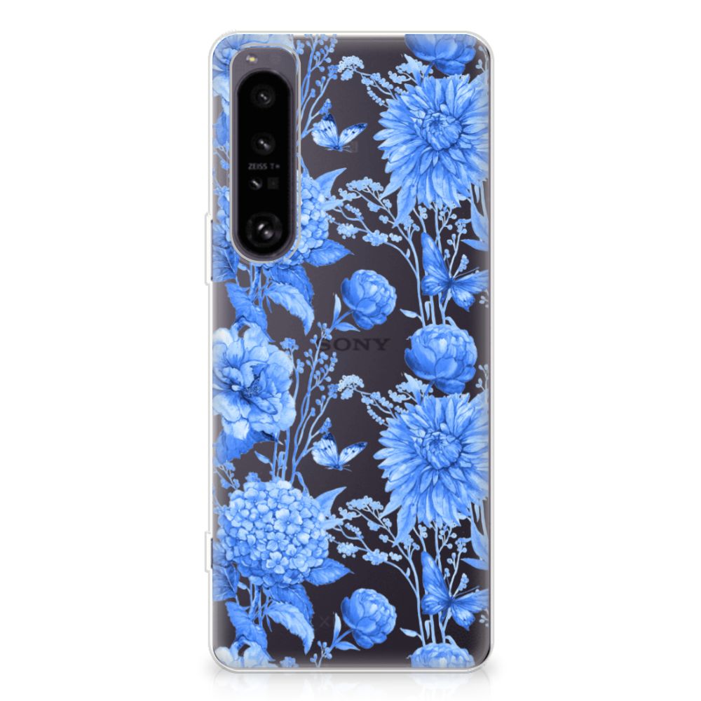 Sony Xperia 1 IV TPU Case Flowers Blue achterkant