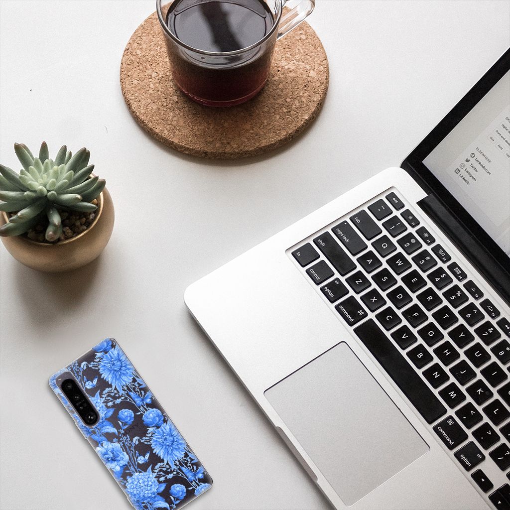 Sony Xperia 1 IV TPU Case voor Sony Xperia 1 IV Flowers Blue bovenaanzicht