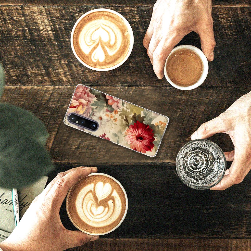Sony Xperia 1 V TPU Case voor Sony Xperia 1 V Bloemen bovenaanzicht bloemen koffie