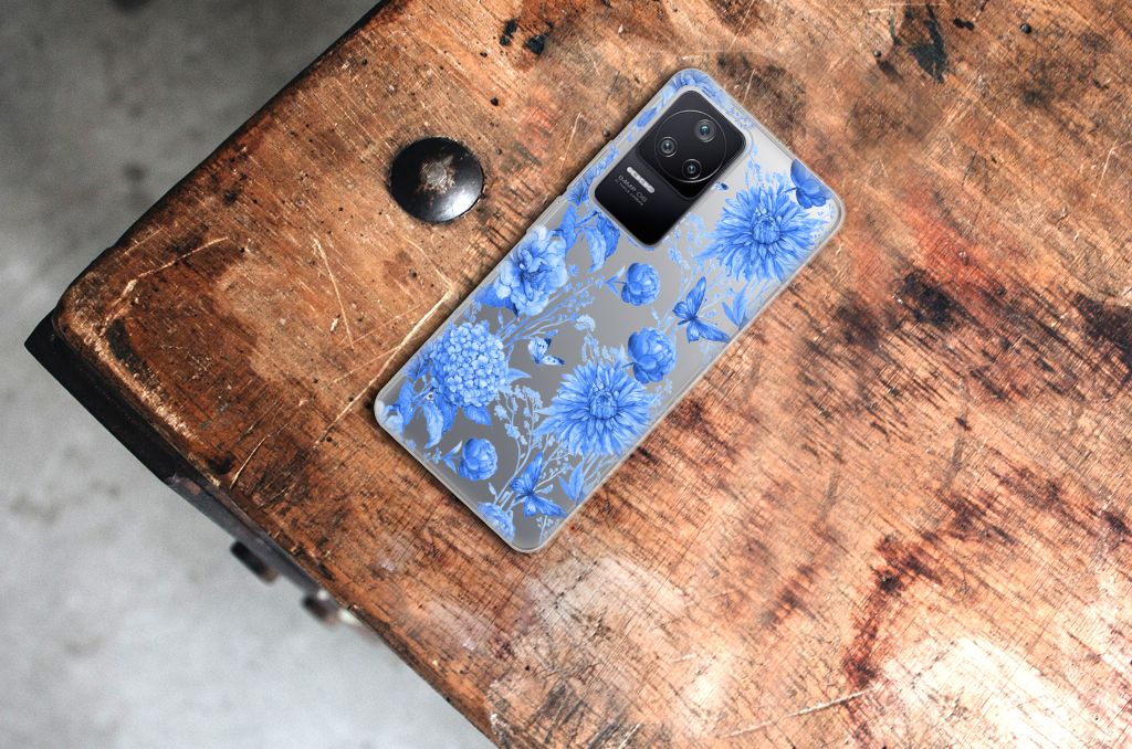 Xiaomi Poco F4 TPU Case Flowers Blue bovenaanzicht