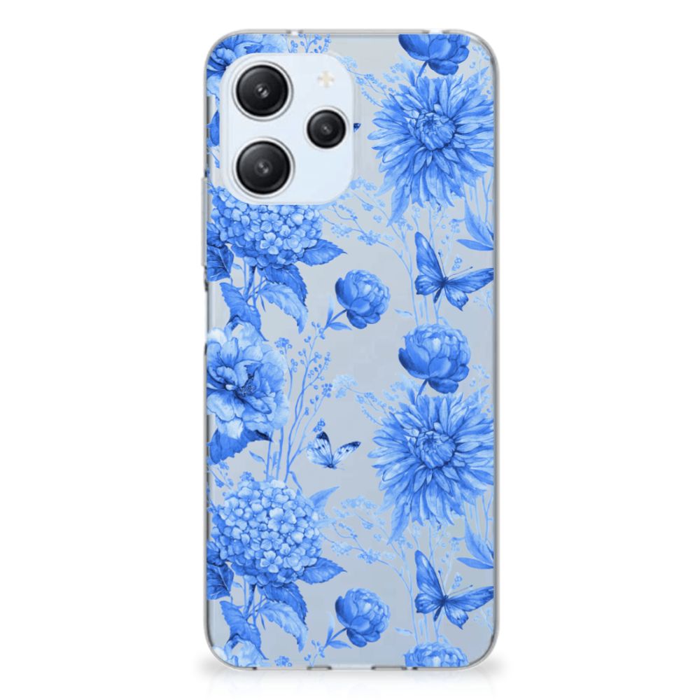 Xiaomi Redmi 12 4G TPU Case Flowers Blue Aanzicht.