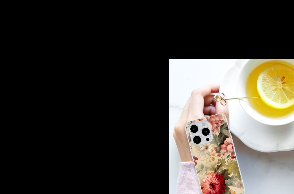 TPU Case voor iPhone 15 Pro Max Bloemen met romantische bloemenprint en een schijfje citroen 🍋.