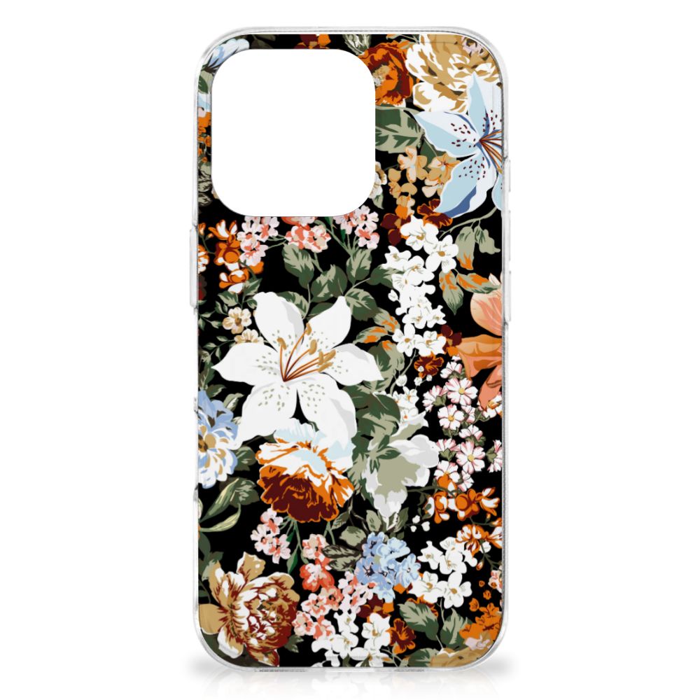 TPU Case voor iPhone 16 Pro Dark Flowers bloemen ontwerp achterkant