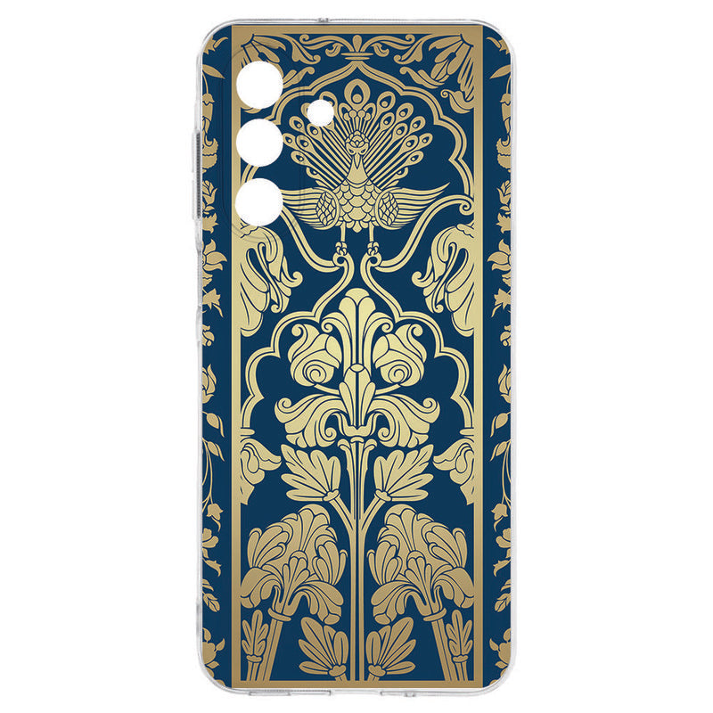 TPU Hoesje Samsung Galaxy A17 Beige Flowers Backcover design peacock floral navy gold