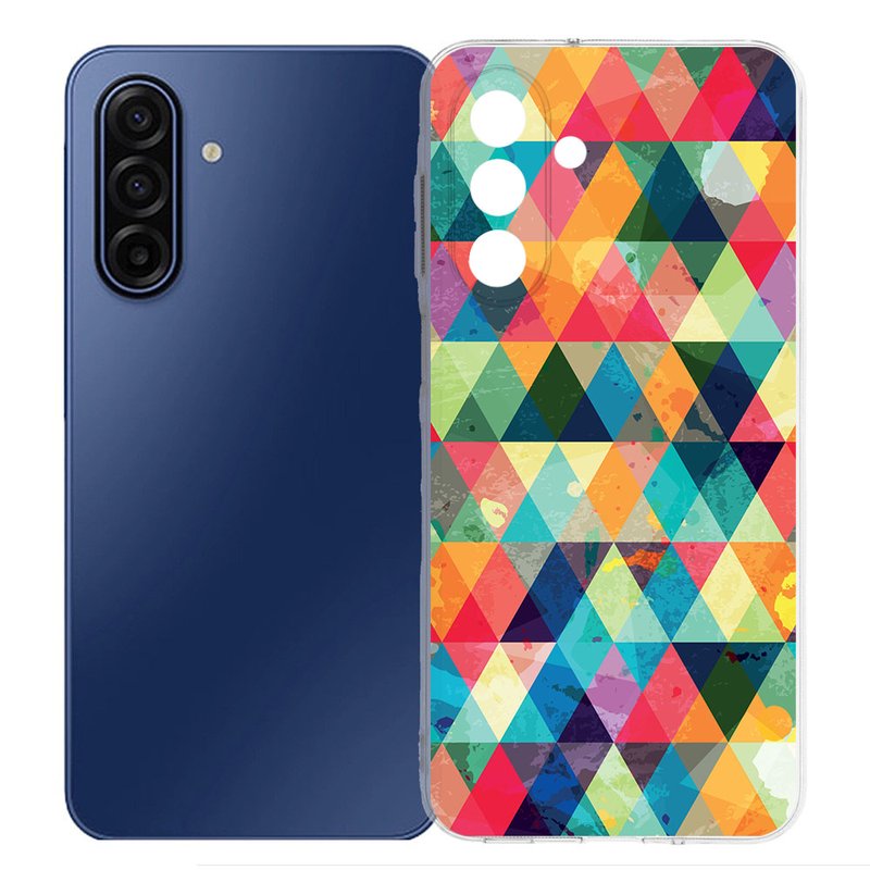 Samsung Galaxy A17 TPU Hoesje Geruit Backcover kleurrijk driehoekig patroon aanzicht