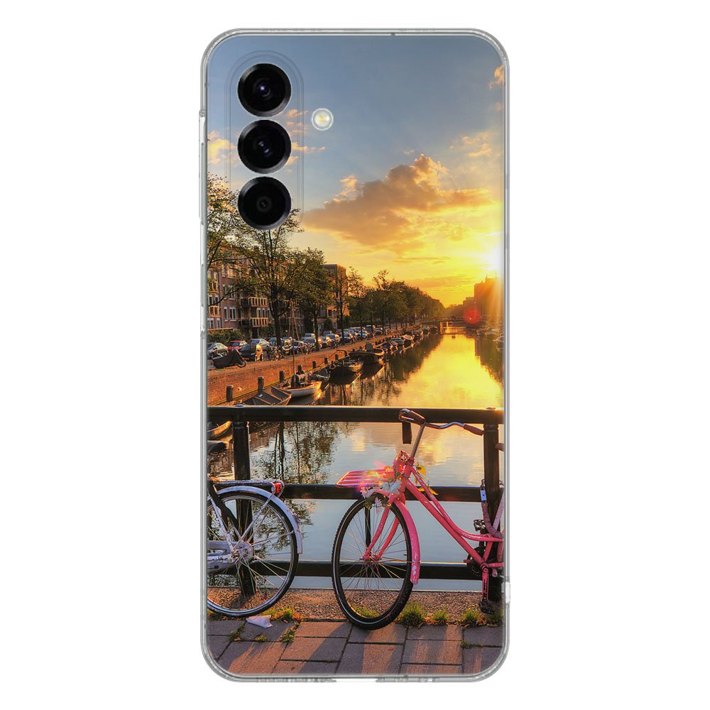 TPU Hoesje Samsung Galaxy A56 Amsterdamse Grachten Backcover fietsen Amsterdamse grachten zonsondergang