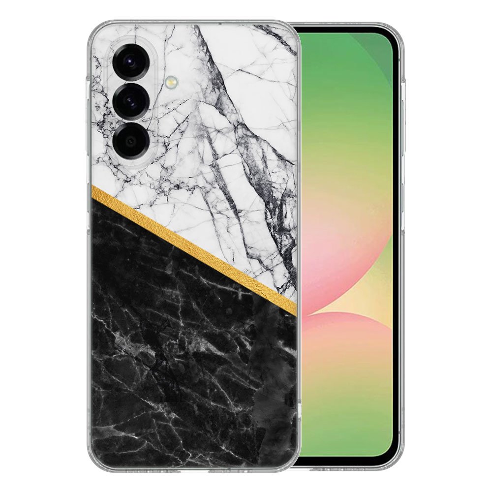Samsung Galaxy A56 TPU Hoesje Marble White Black Backcover voorkant achterkant