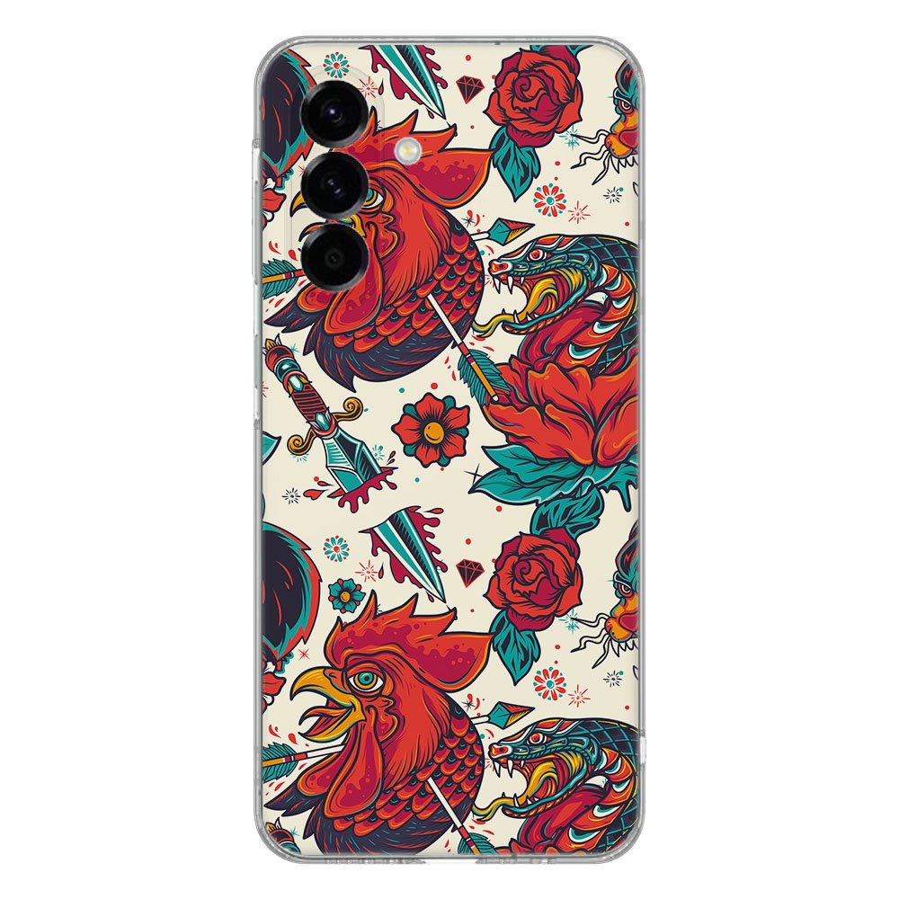 Samsung Galaxy A56 TPU Hoesje Old Skool Backcover kleurrijk ontwerp met rozen en dieren