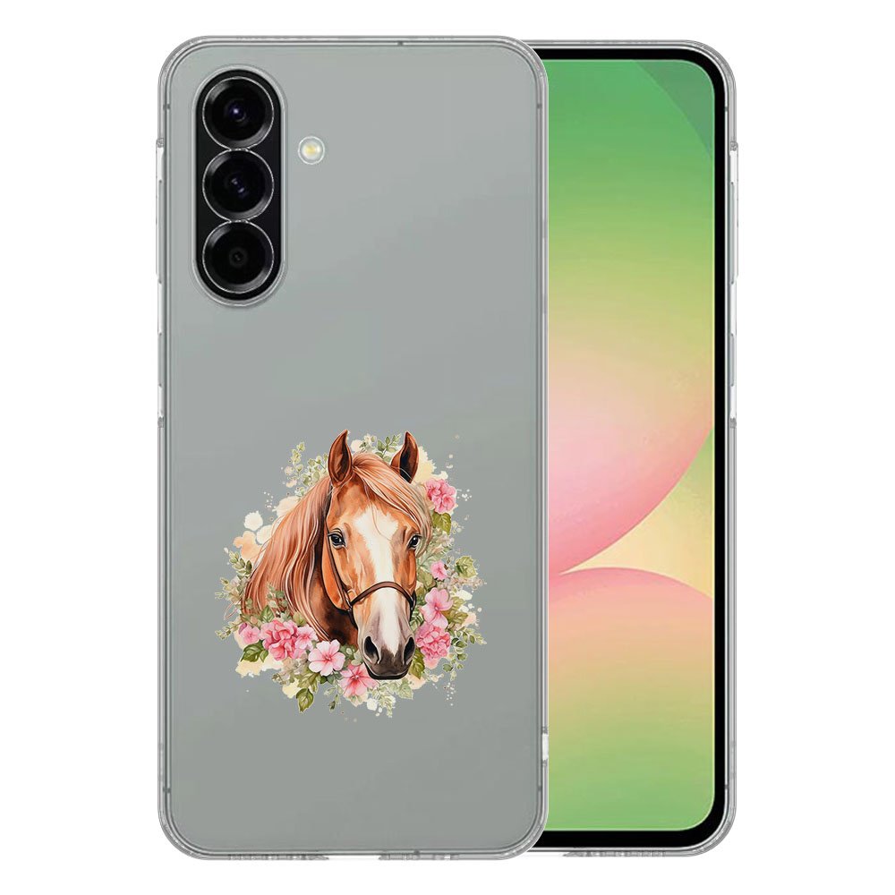 Samsung Galaxy A56 TPU Hoesje Paard Backcover Paard bloemen vooraanzicht