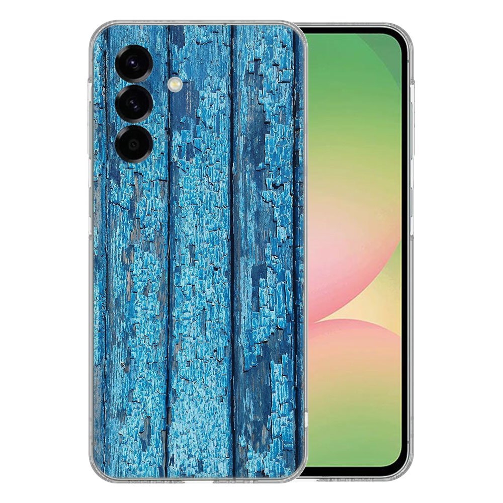 Samsung Galaxy A56 TPU Hoesje Wood Blue Backcover achteraanzicht