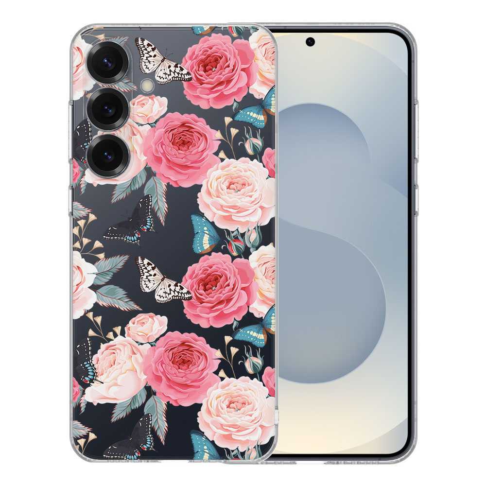 Samsung Galaxy S25 TPU Hoesje Butterfly Roses achterzijde
