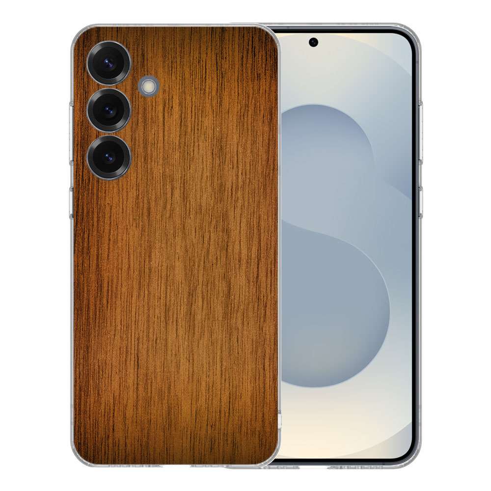 TPU Hoesje Samsung Galaxy S25 Donker Hout Backcover houten achterkant transparante case
