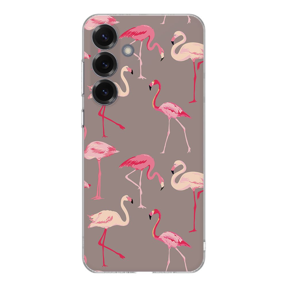 Samsung Galaxy S25 TPU Hoesje Flamingo Backcover flamingo patroon achterkant