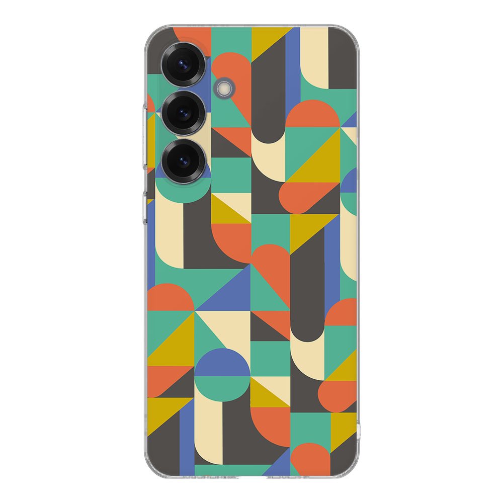 Samsung Galaxy S25 TPU Hoesje Funky Retro achterkant kleurige geometrische patronen