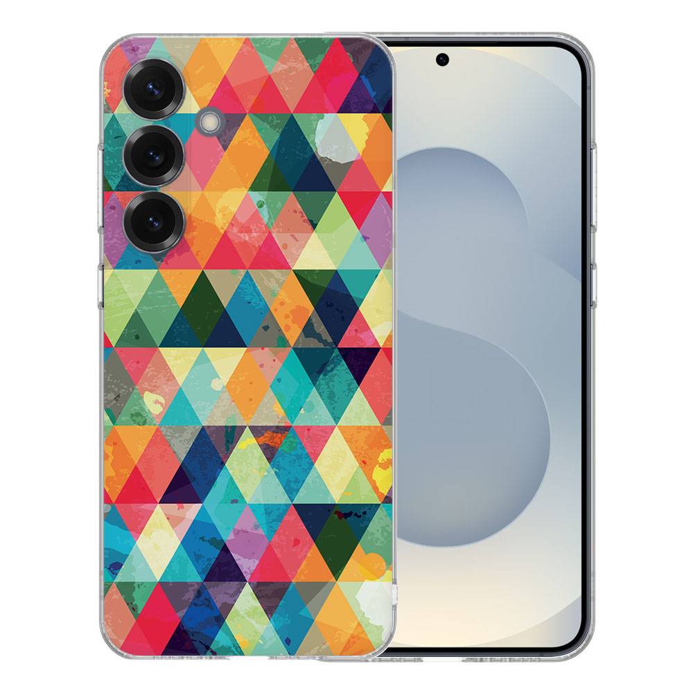 Samsung Galaxy S25 TPU Hoesje Geruit Backcover kleurrijk patroon